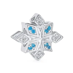 Aqua Ice Blue Snowflake Christmas Charm Bead with Crystals for European Bracelet