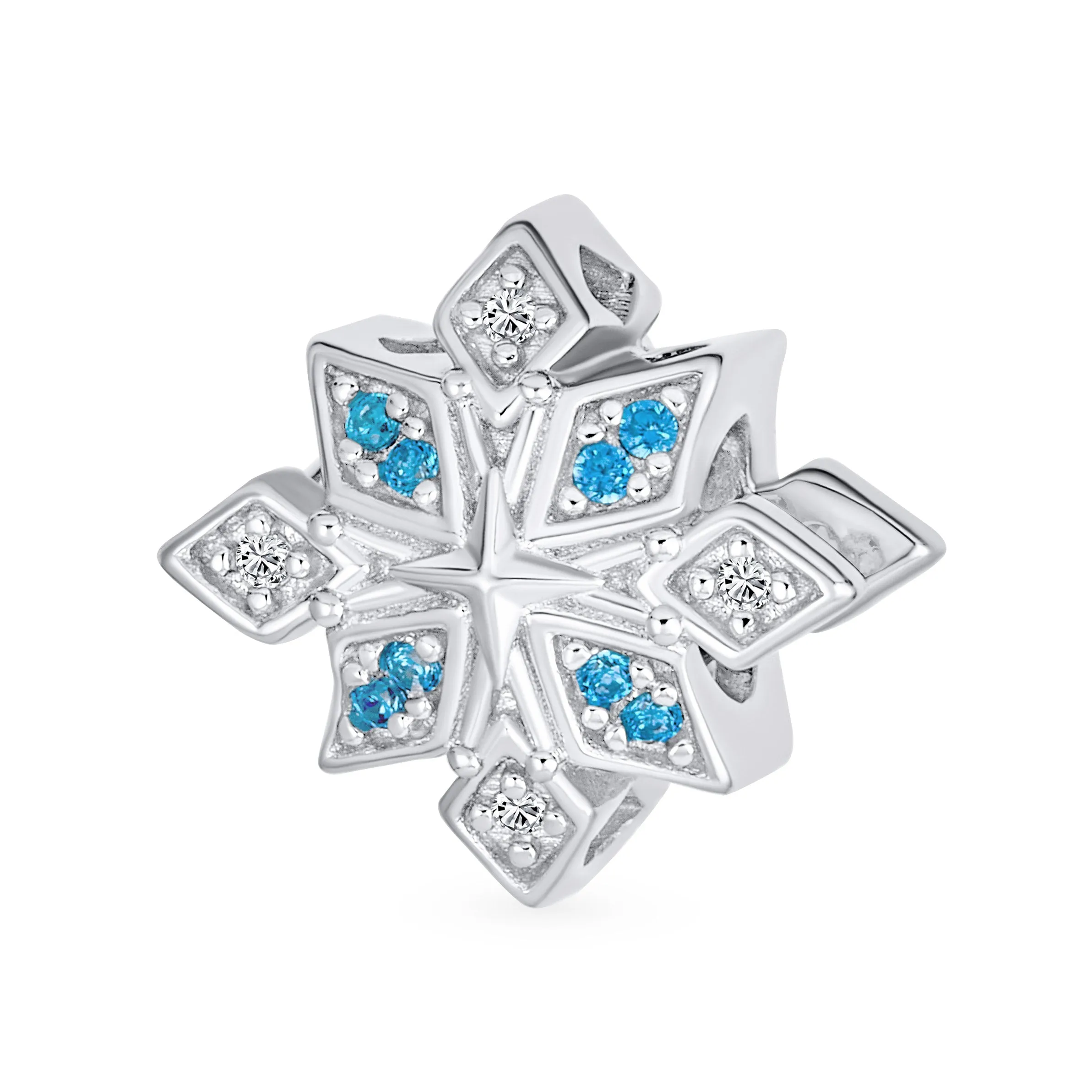 Aqua Ice Blue Snowflake Christmas Charm Bead with Crystals for European Bracelet