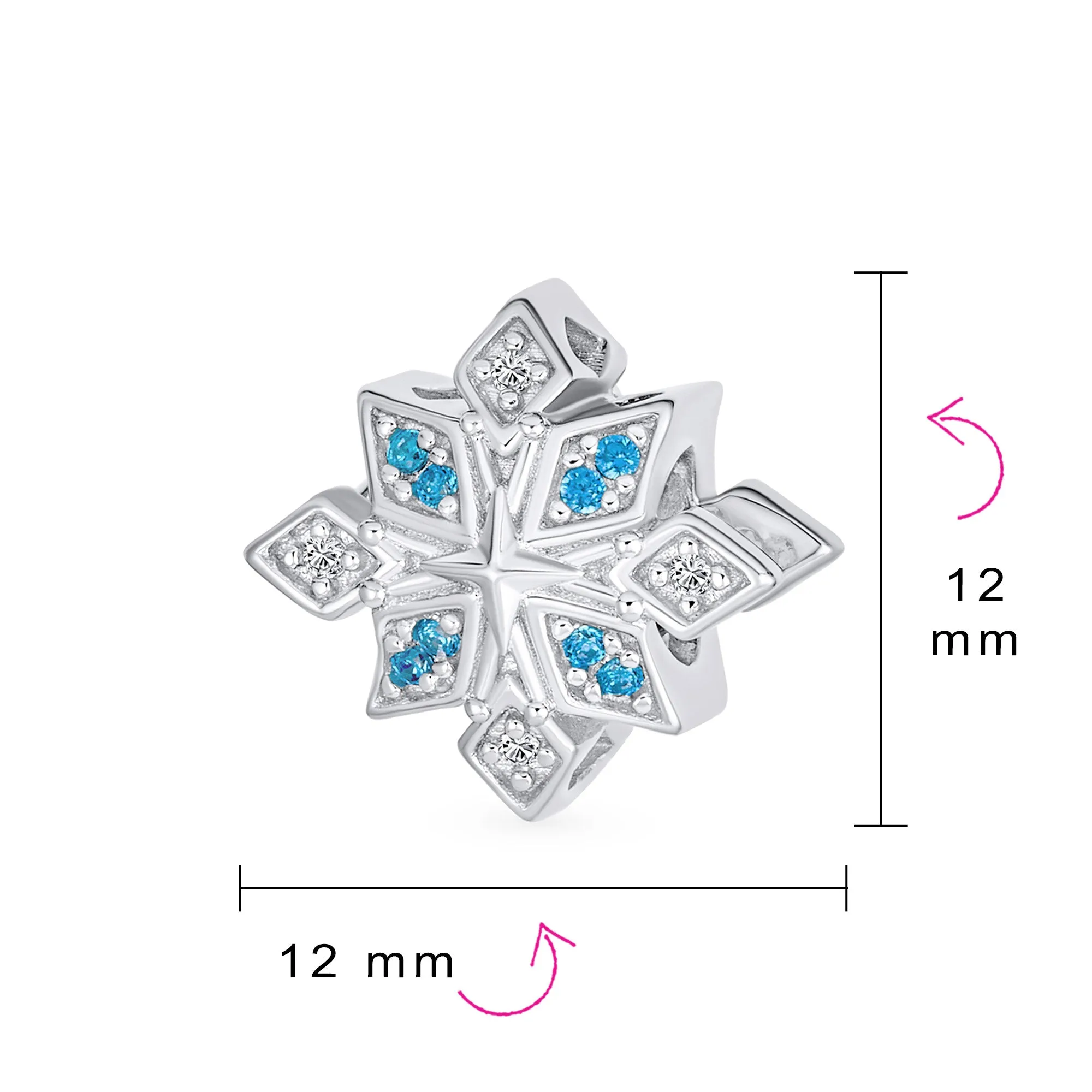 Aqua Ice Blue Snowflake Christmas Charm Bead with Crystals for European Bracelet