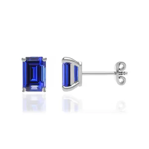 AVIANA - Emerald Blue Sapphire 18k White Gold Stud Earrings