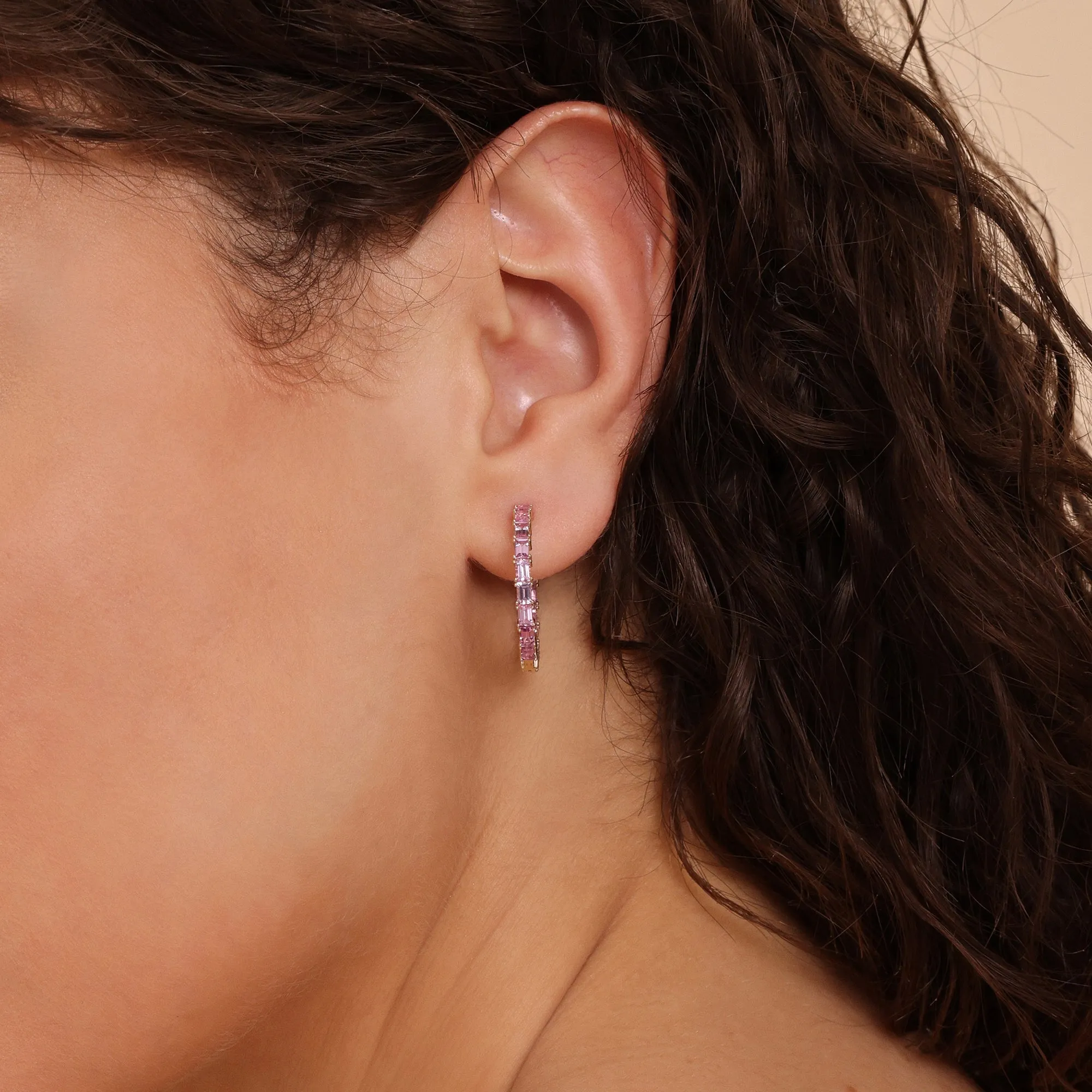 Baguette Pink Sapphire Hoop Earrings, Dora