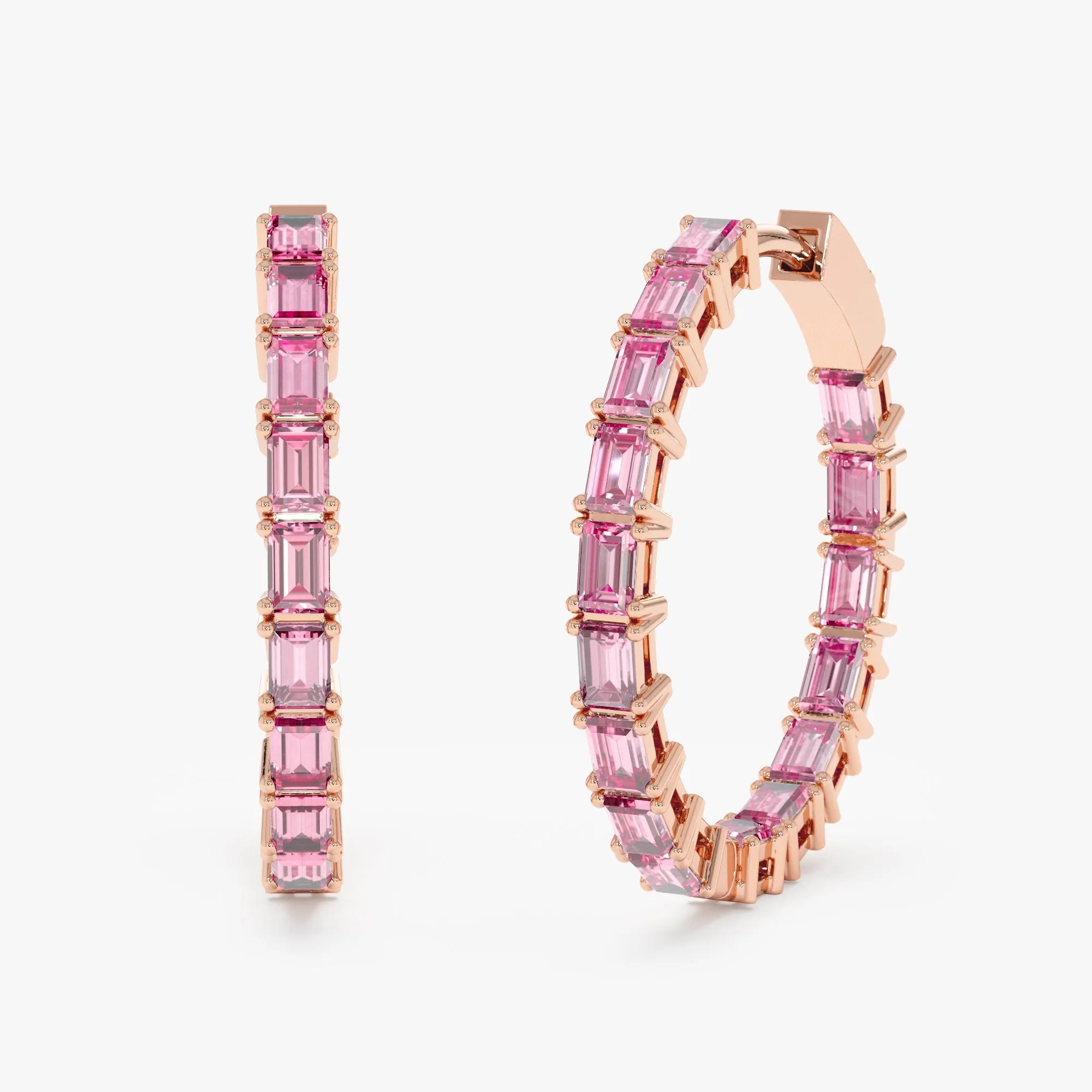 Baguette Pink Sapphire Hoop Earrings, Dora