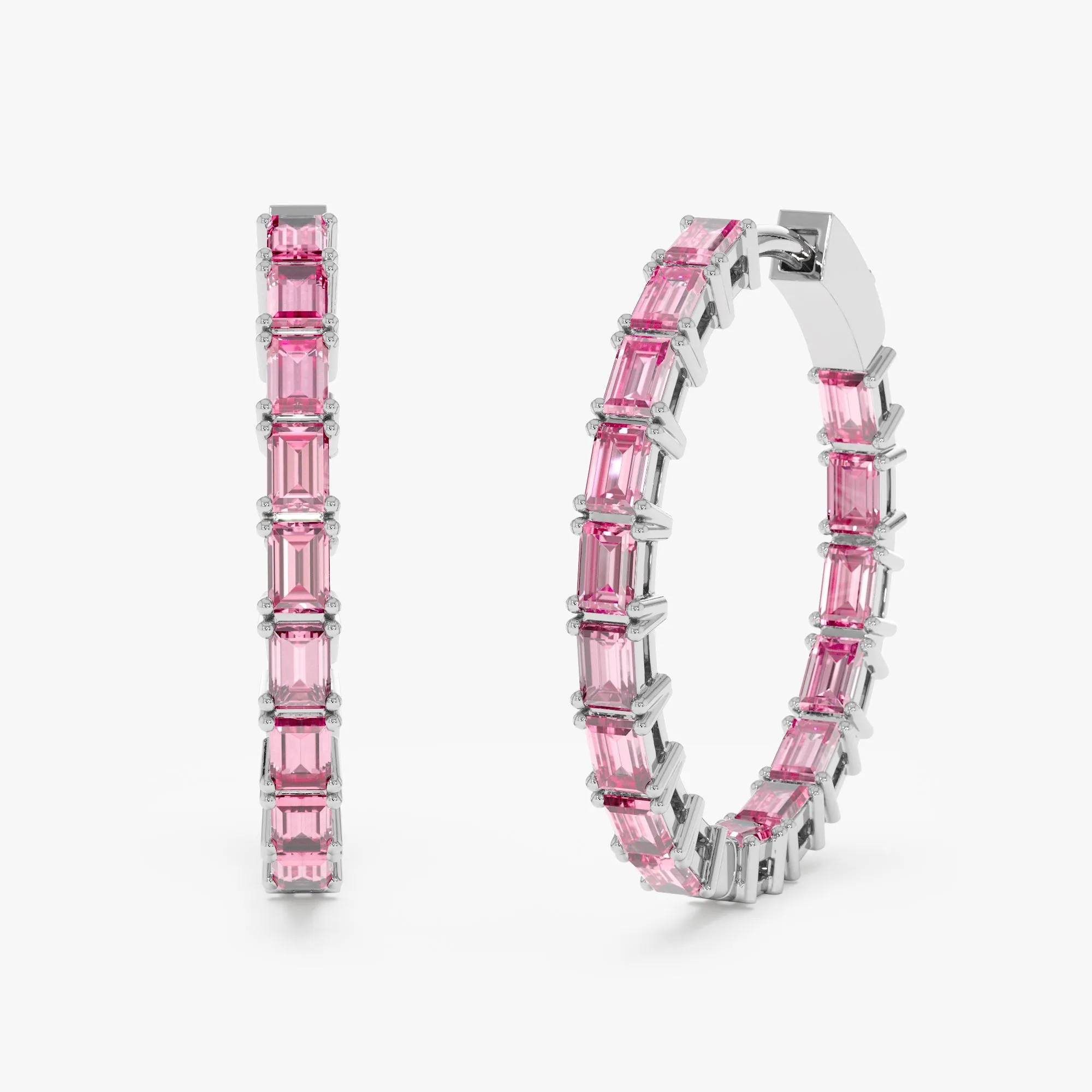 Baguette Pink Sapphire Hoop Earrings, Dora