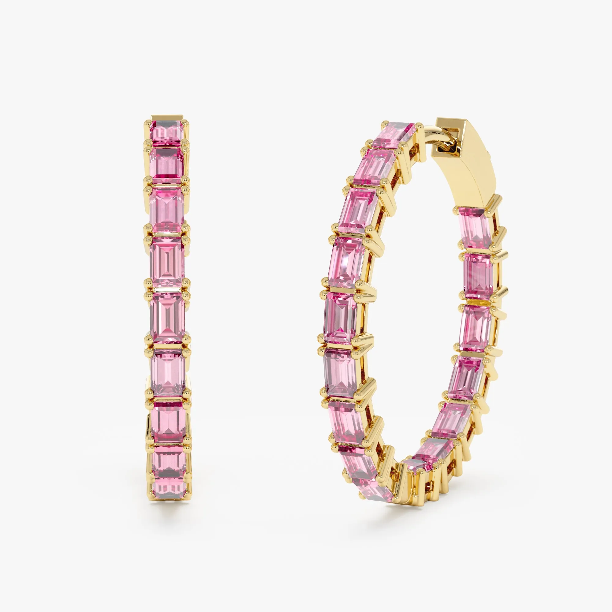 Baguette Pink Sapphire Hoop Earrings, Dora