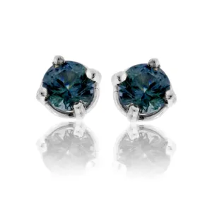 Basket Style 4 Prong Blue Sapphire Stud Earrings