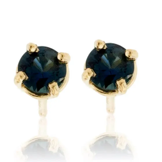 Basket Style 4 Prong Blue Sapphire Stud Earrings