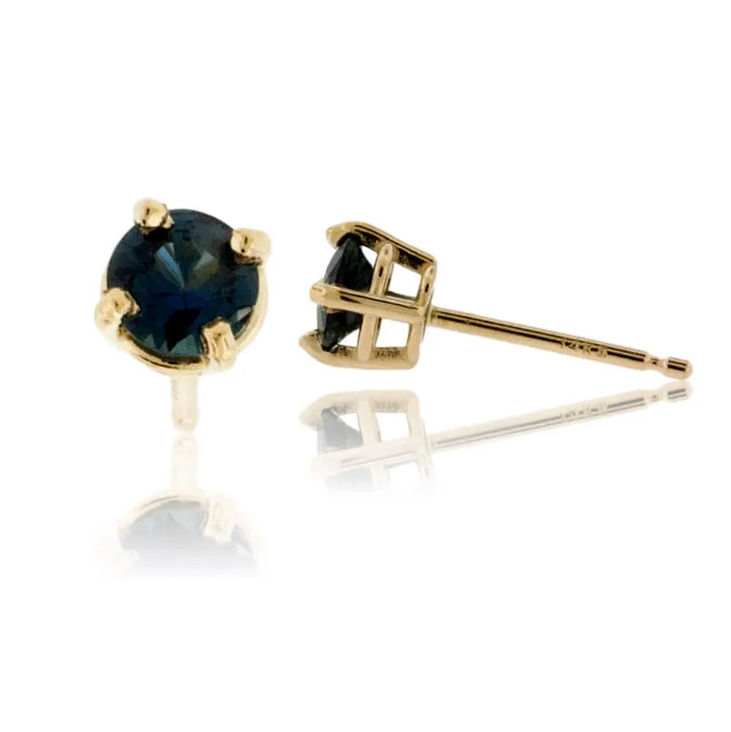 Basket Style 4 Prong Blue Sapphire Stud Earrings