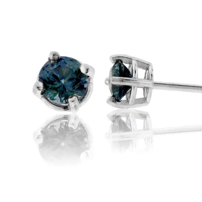 Basket Style 4 Prong Blue Sapphire Stud Earrings