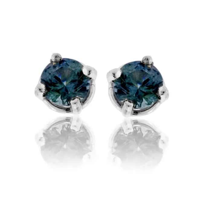 Basket Style 4 Prong Blue Sapphire Stud Earrings