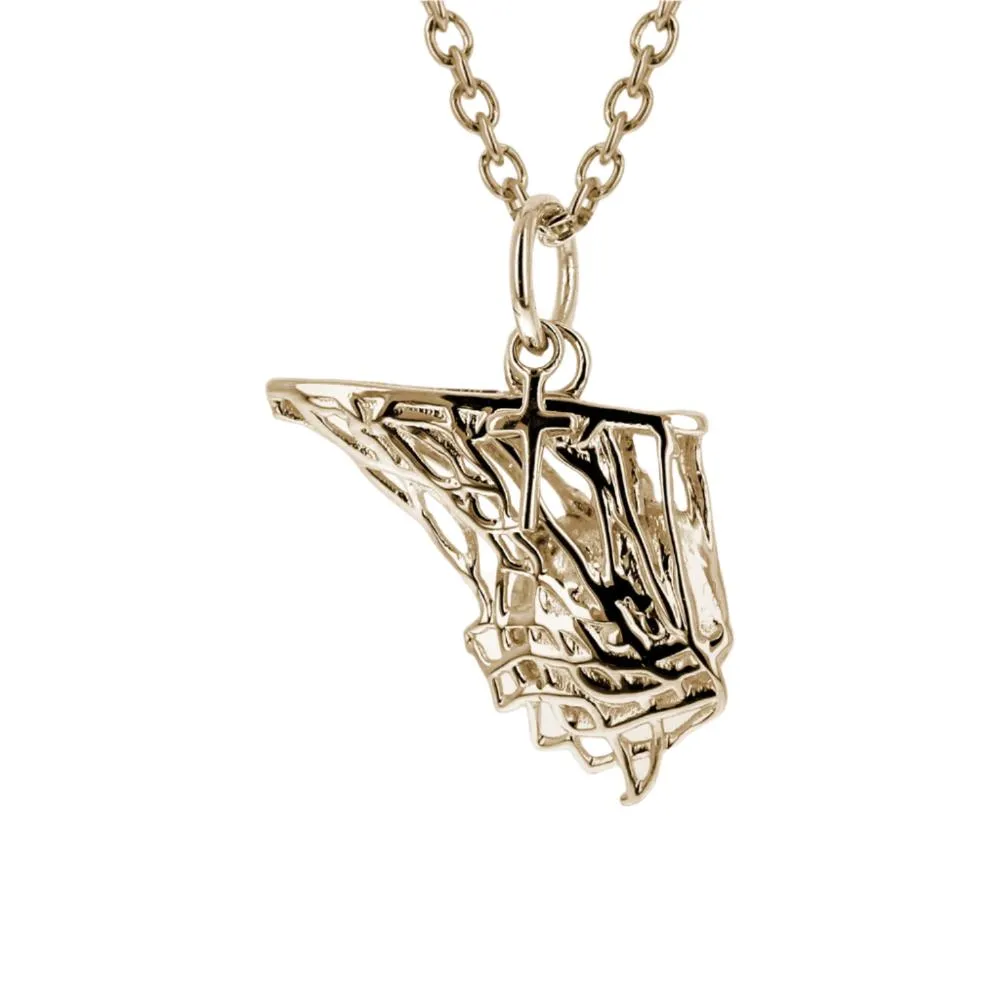 Basketball Net Necklace w/ Dangle Cross Pendant | Gold