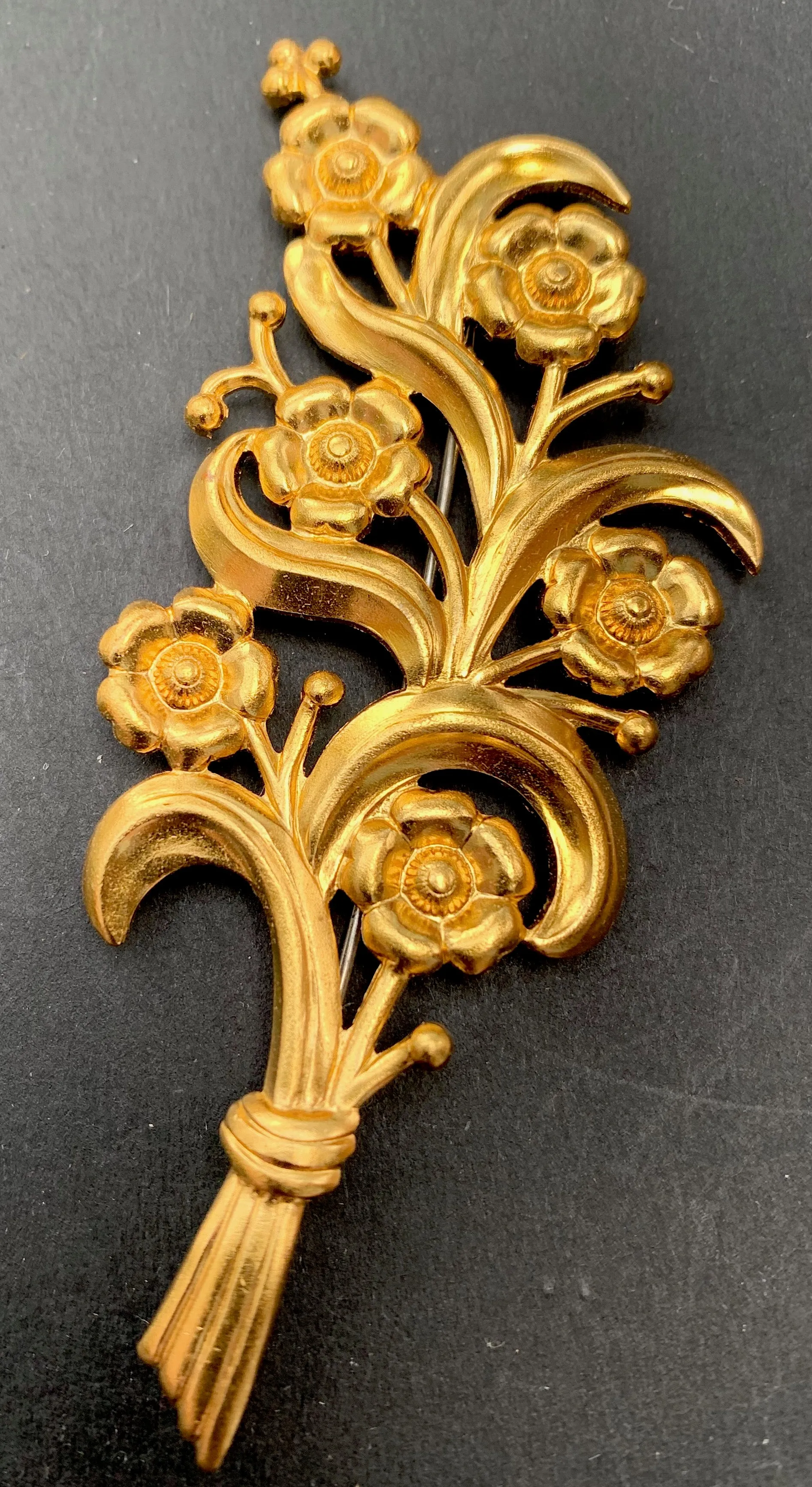 Big Vintage Gold Flourish of Flowers - Exuberant 1940s Brooch