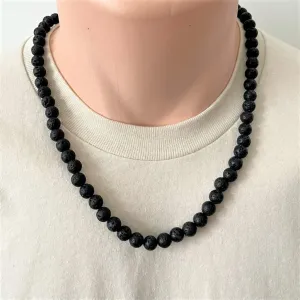 Black Lava Mens Beaded Necklace