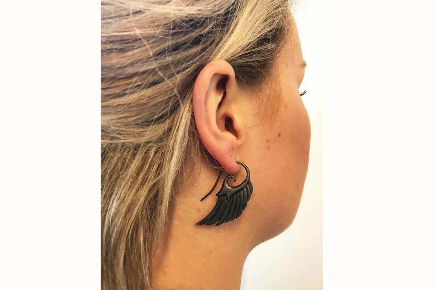 Black Rhodium Silver Wing Earrings