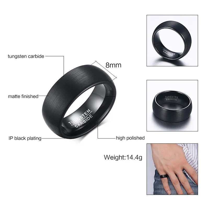 Black Tungsten Carbide Rings for Men 8mm Wedding Band Interface Matt Surface Classic Alliance Jewellery Anniversary Gift