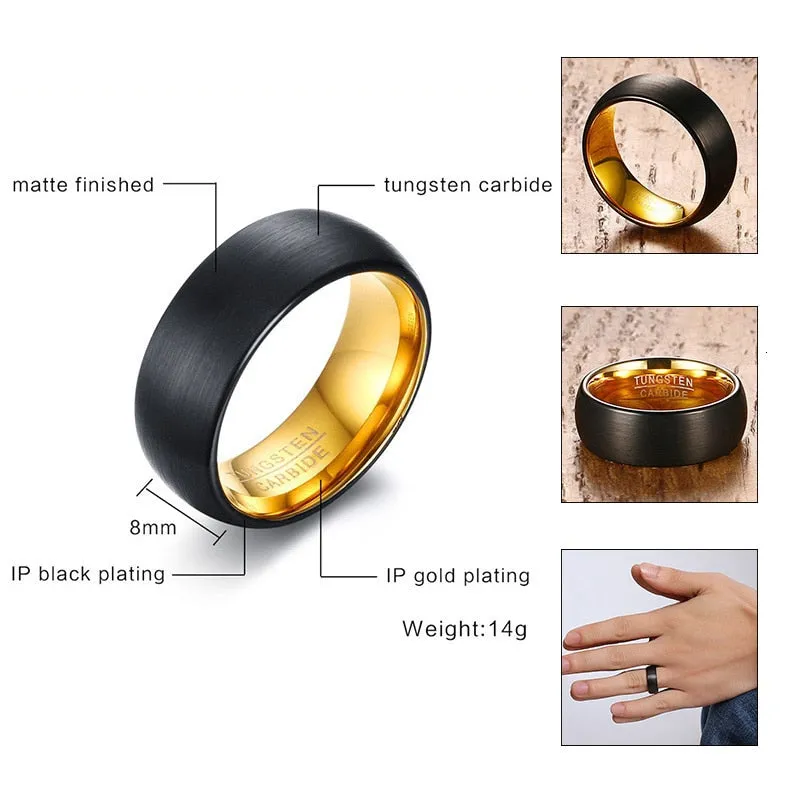 Black Tungsten Carbide Rings for Men 8mm Wedding Band Interface Matt Surface Classic Alliance Jewellery Anniversary Gift