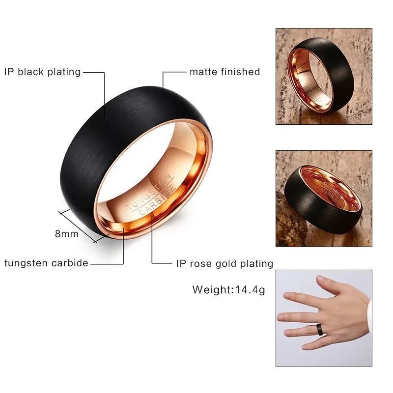 Black Tungsten Carbide Rings for Men 8mm Wedding Band Interface Matt Surface Classic Alliance Jewellery Anniversary Gift