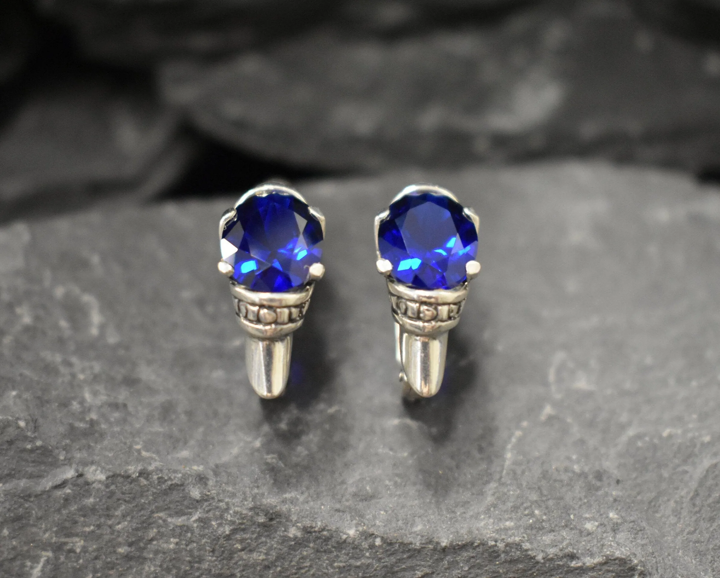 Blue Sapphire Earrings - Blue Stud Earrings - Tribal Sapphire Earrings