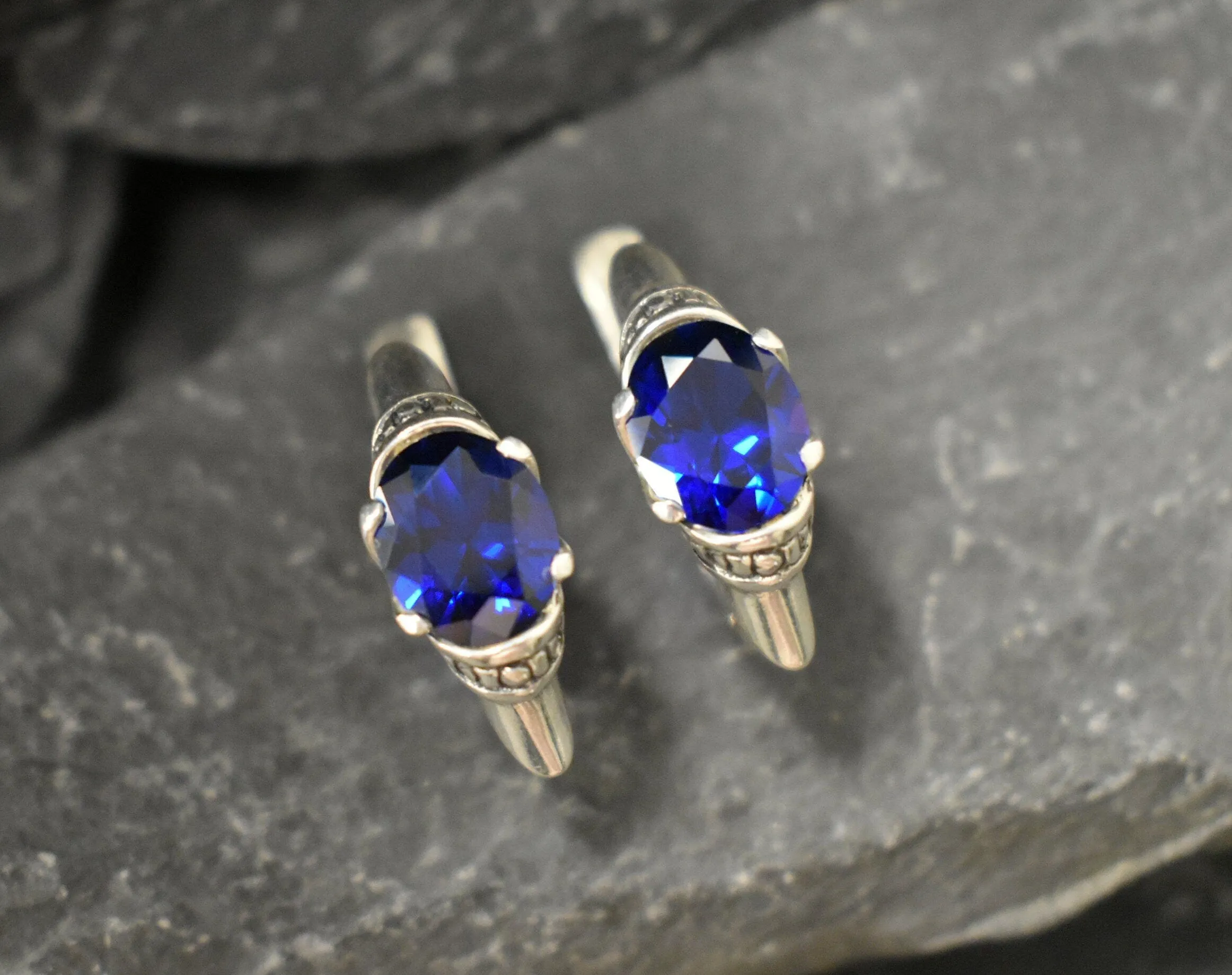 Blue Sapphire Earrings - Blue Stud Earrings - Tribal Sapphire Earrings