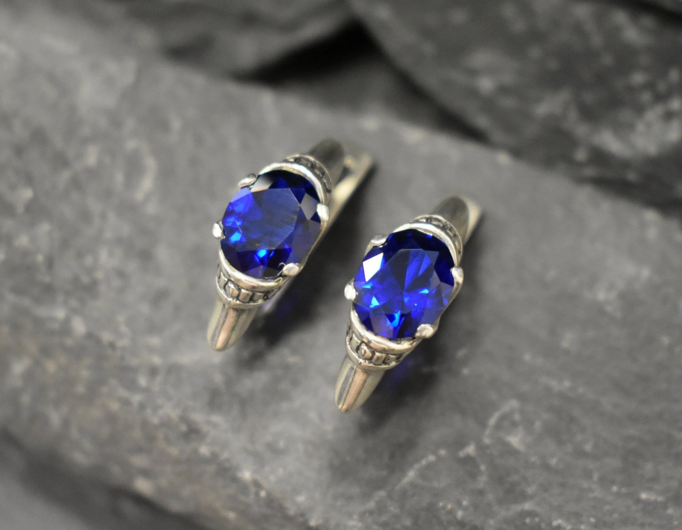 Blue Sapphire Earrings - Blue Stud Earrings - Tribal Sapphire Earrings