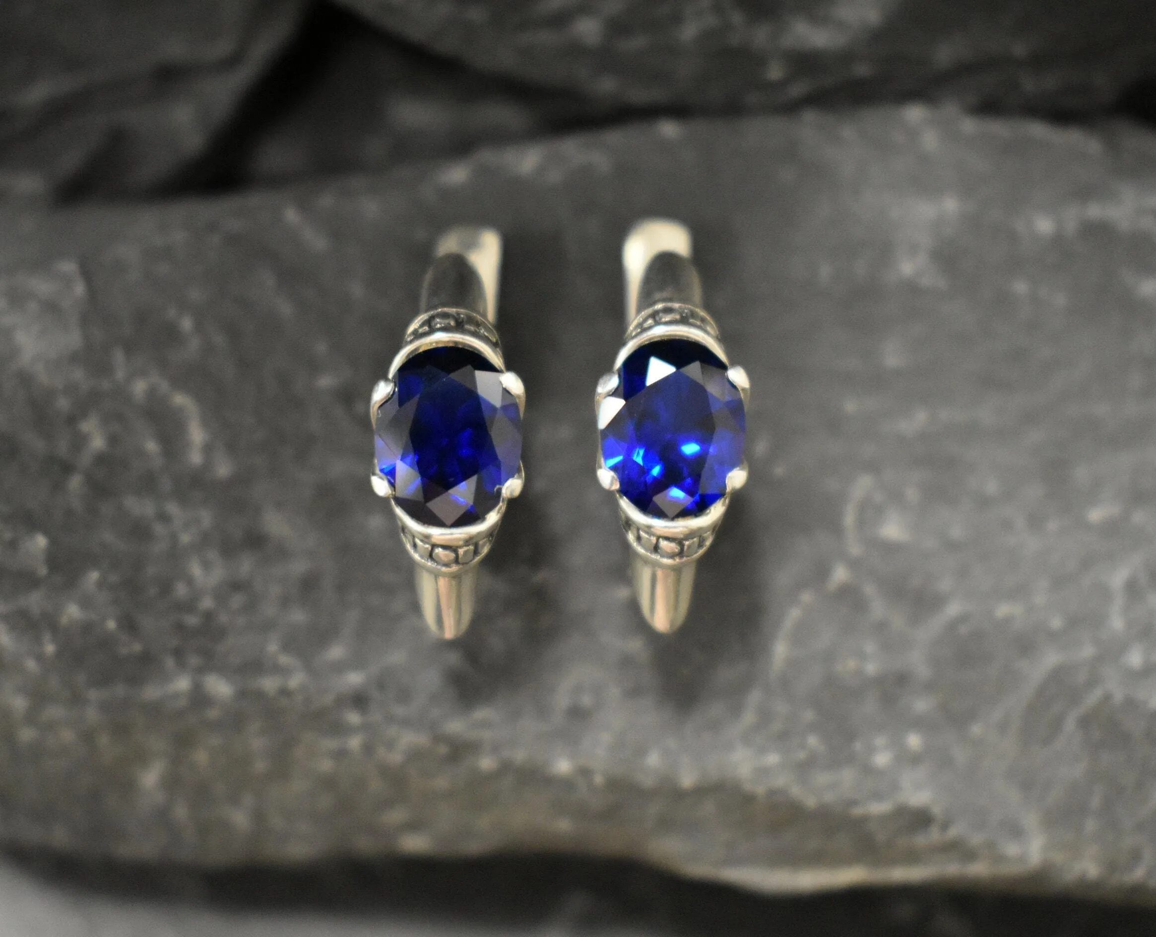 Blue Sapphire Earrings - Blue Stud Earrings - Tribal Sapphire Earrings