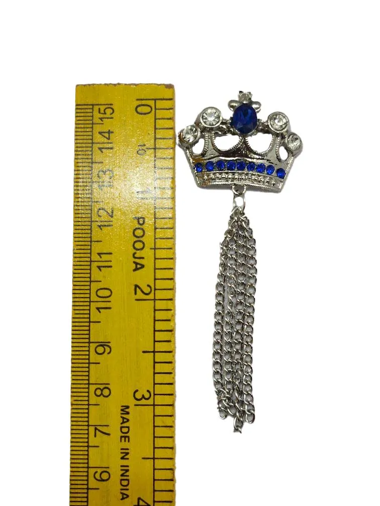 Blue Studded Crown Brooch