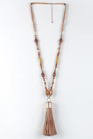 Boho Suede Cord Tassel Necklace