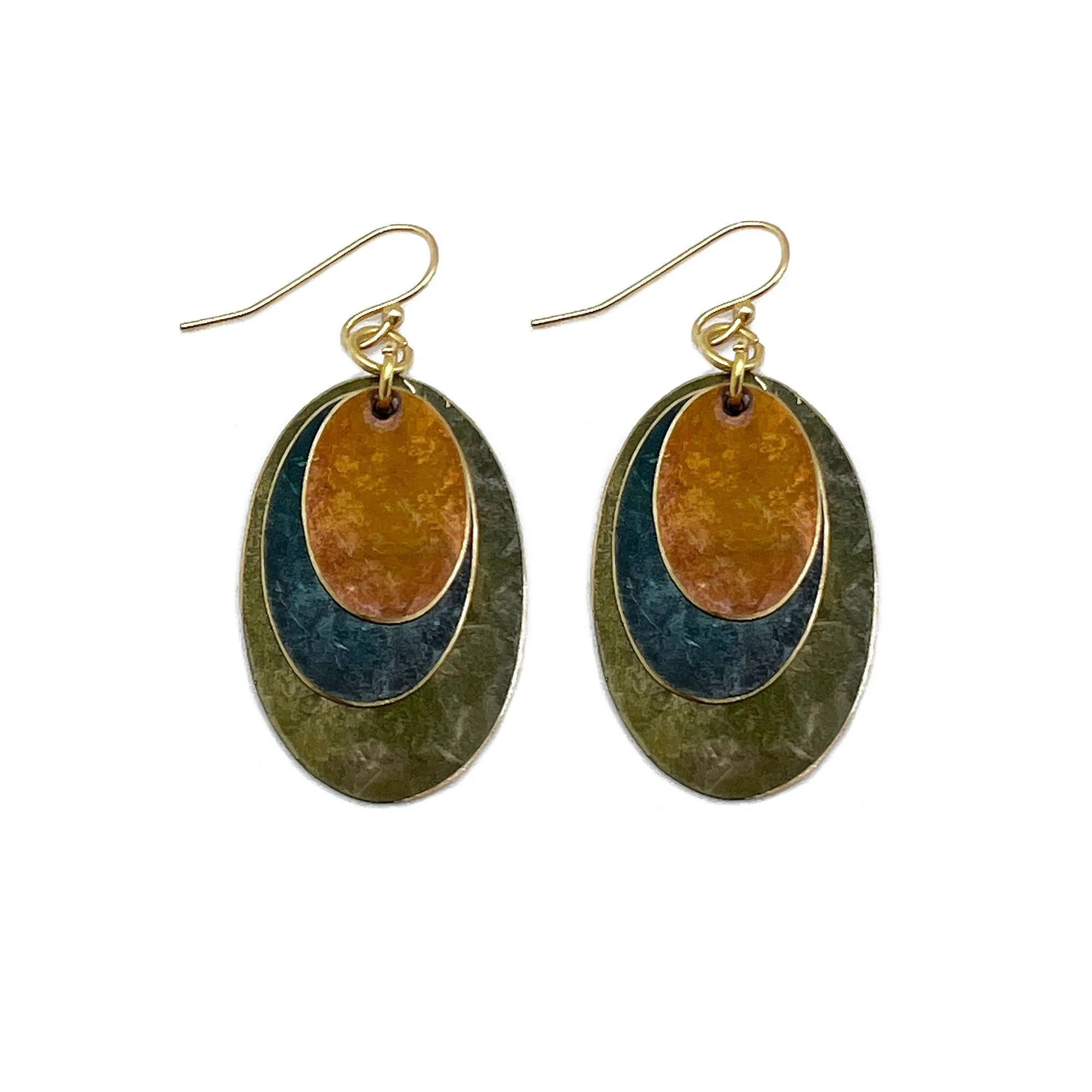 Brass Patina Earrings - Earthy Ovals