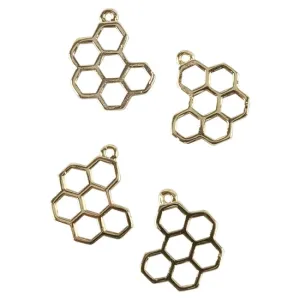 Brass Pendants - Honeycomb 18k Gold Plated - Pkg/4