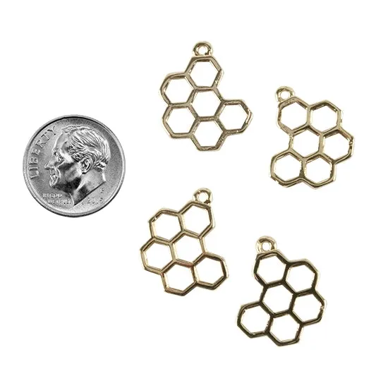 Brass Pendants - Honeycomb 18k Gold Plated - Pkg/4