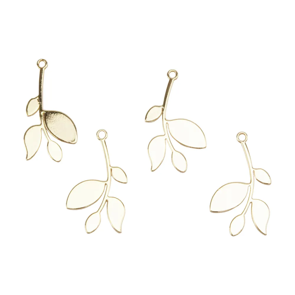 Brass Pendants - Leafy Branch - 18k Gold Plated - Pkg/4