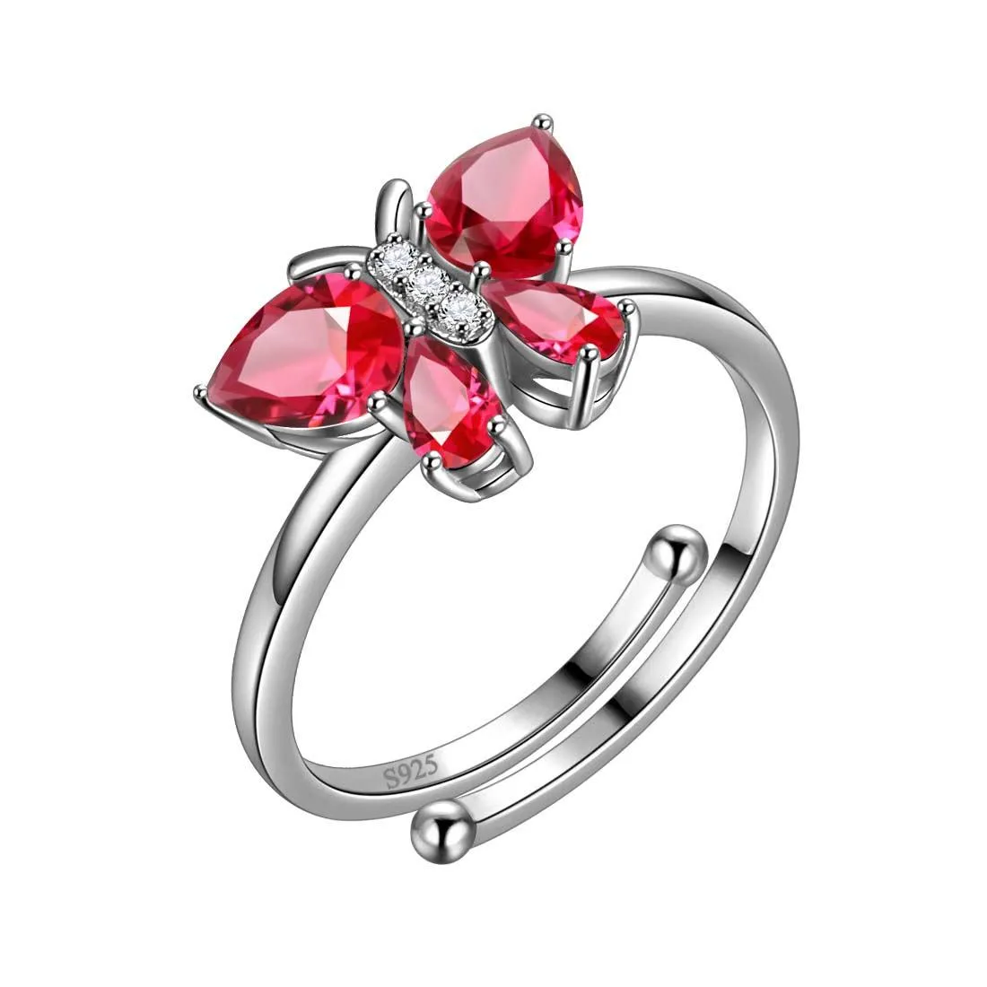 Butterfly Ring Band Birthstone July Ruby Women Girls Jewelry Birthday Gift