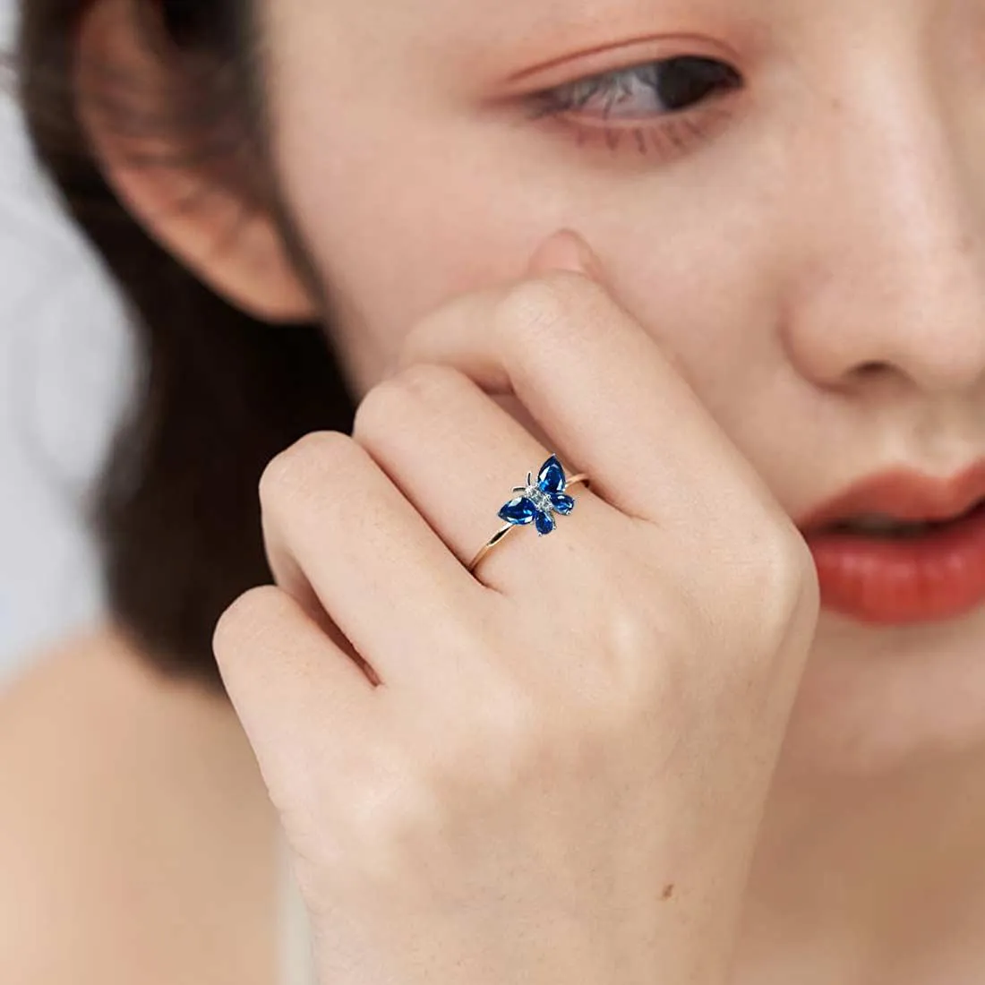 Butterfly Ring Band Birthstone September Sapphire Women Girls Jewelry Birthday Gift