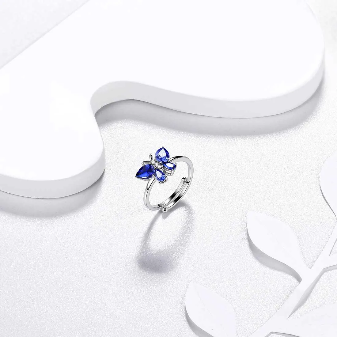 Butterfly Ring Band Birthstone September Sapphire Women Girls Jewelry Birthday Gift