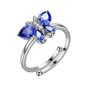 Butterfly Ring Band Birthstone September Sapphire Women Girls Jewelry Birthday Gift