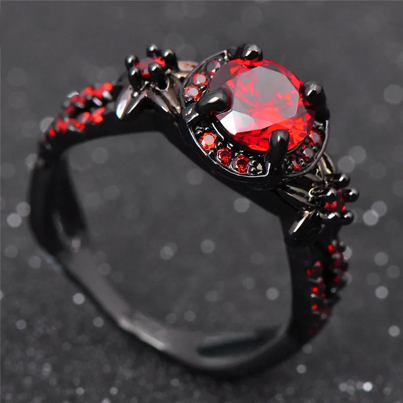 Charming Fashion Round Design Men Women Red Ring Black Gold Filled Red Jewelry Wedding Party Finger Rings Gifts Bague