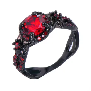 Charming Fashion Round Design Men Women Red Ring Black Gold Filled Red Jewelry Wedding Party Finger Rings Gifts Bague