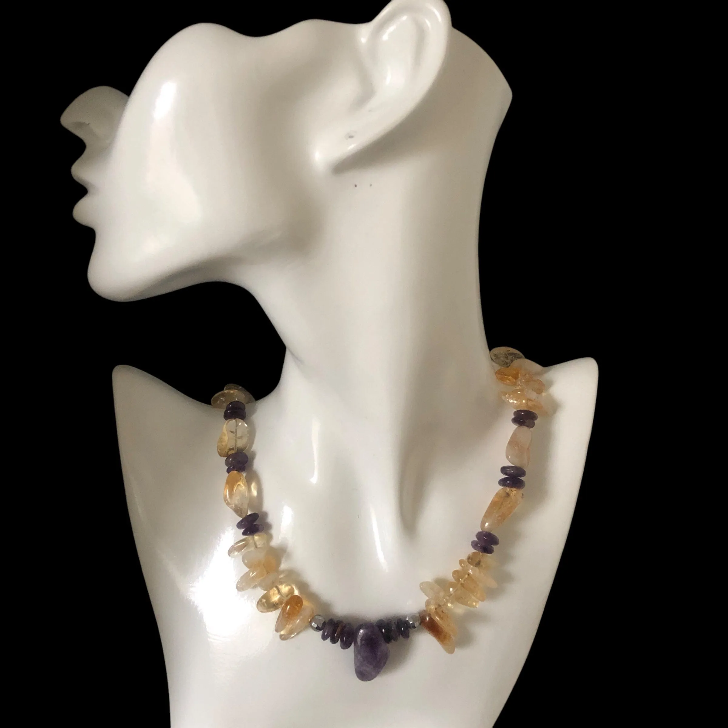 Citrine and Amethyst Beaded Necklace