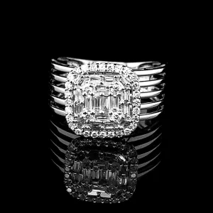 Classic Cushion Baguette Caged Statement Diamond Ring 14kt