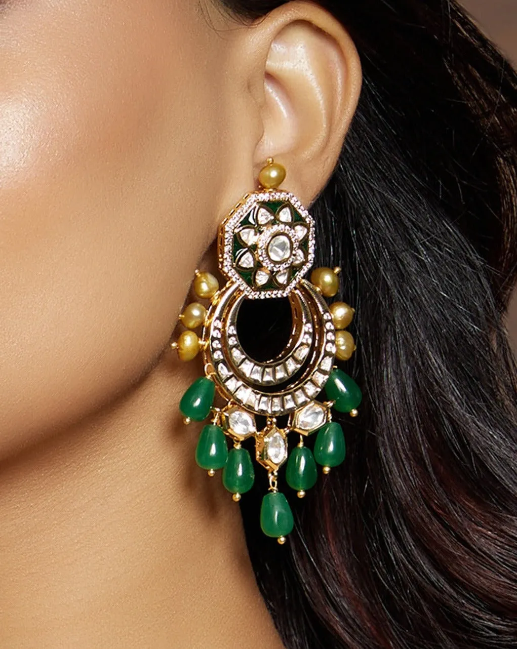 Classic Green & Golden Polki Earrings