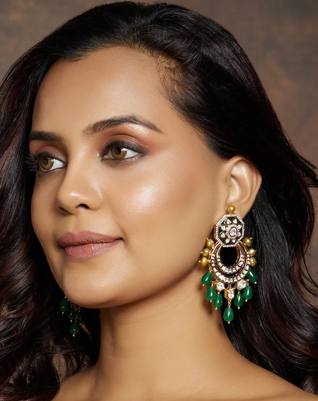 Classic Green & Golden Polki Earrings