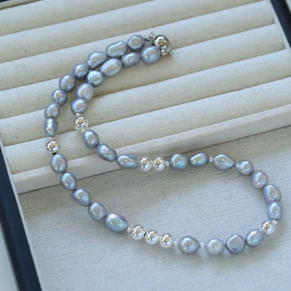 Colorful Freshwater Pearl and Silver Ball Beaded Necklace