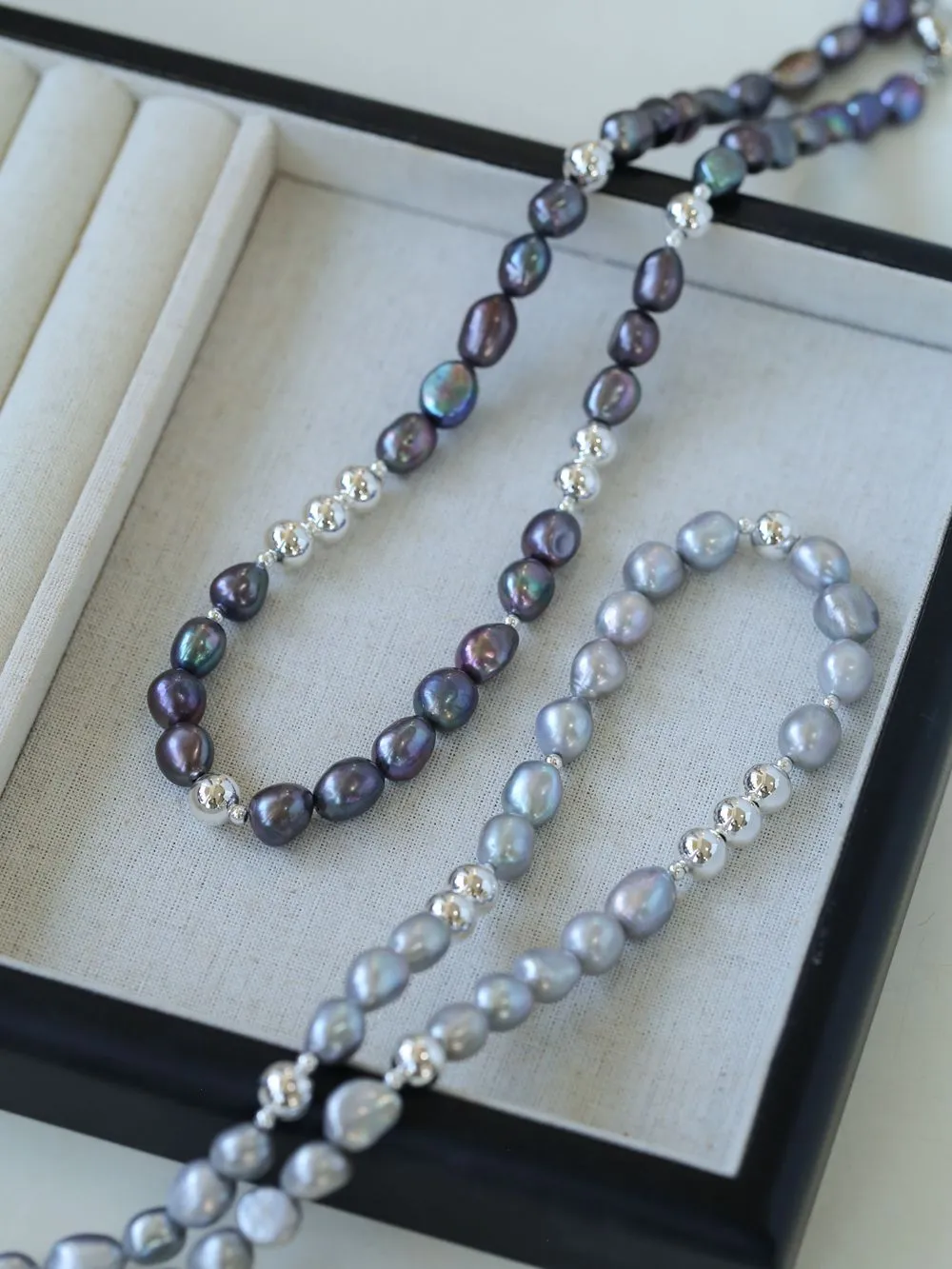 Colorful Freshwater Pearl and Silver Ball Beaded Necklace