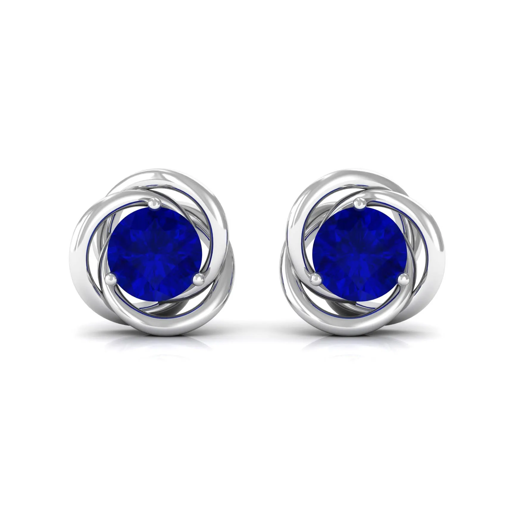 Created Blue Sapphire Solitaire Swirl Stud Earrings