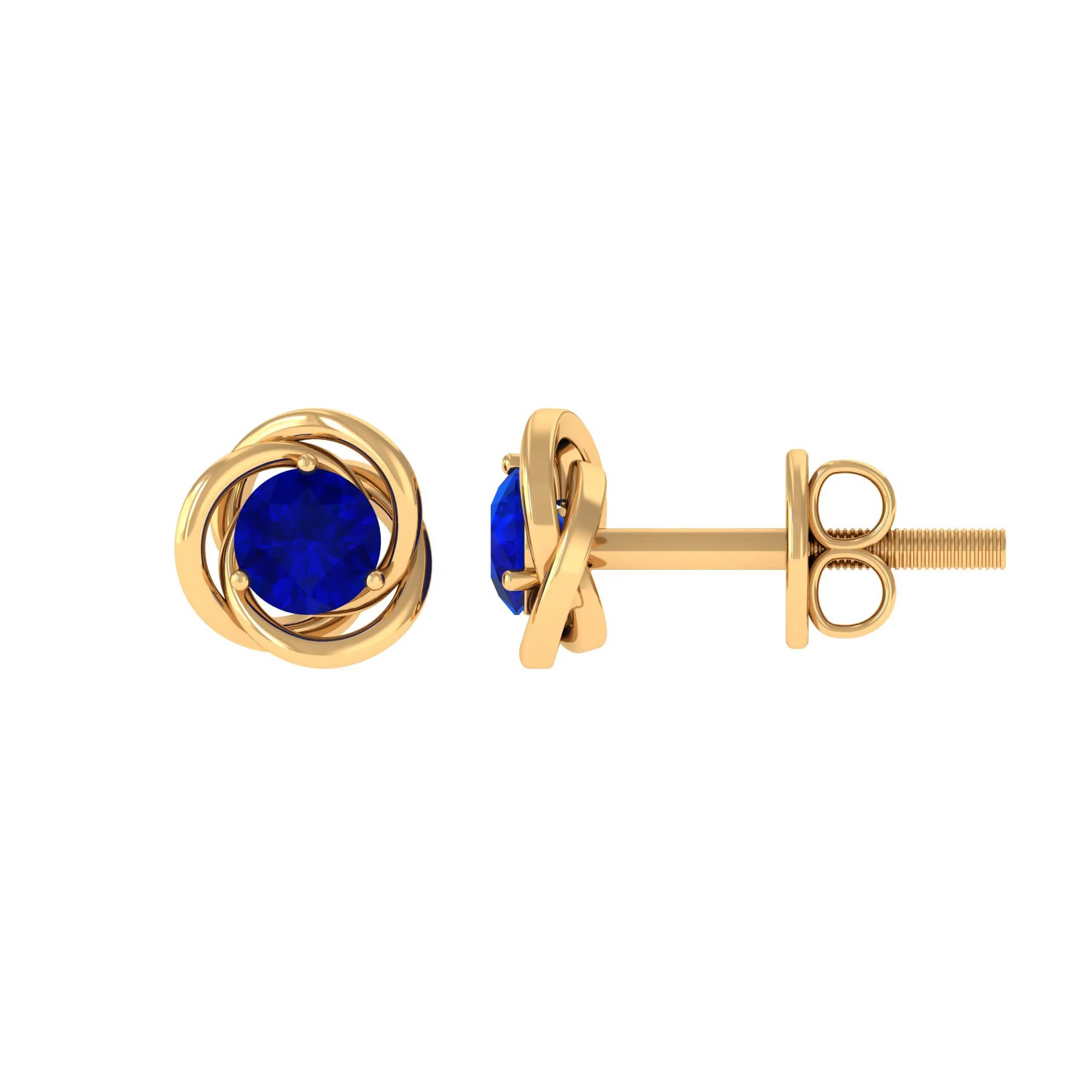 Created Blue Sapphire Solitaire Swirl Stud Earrings