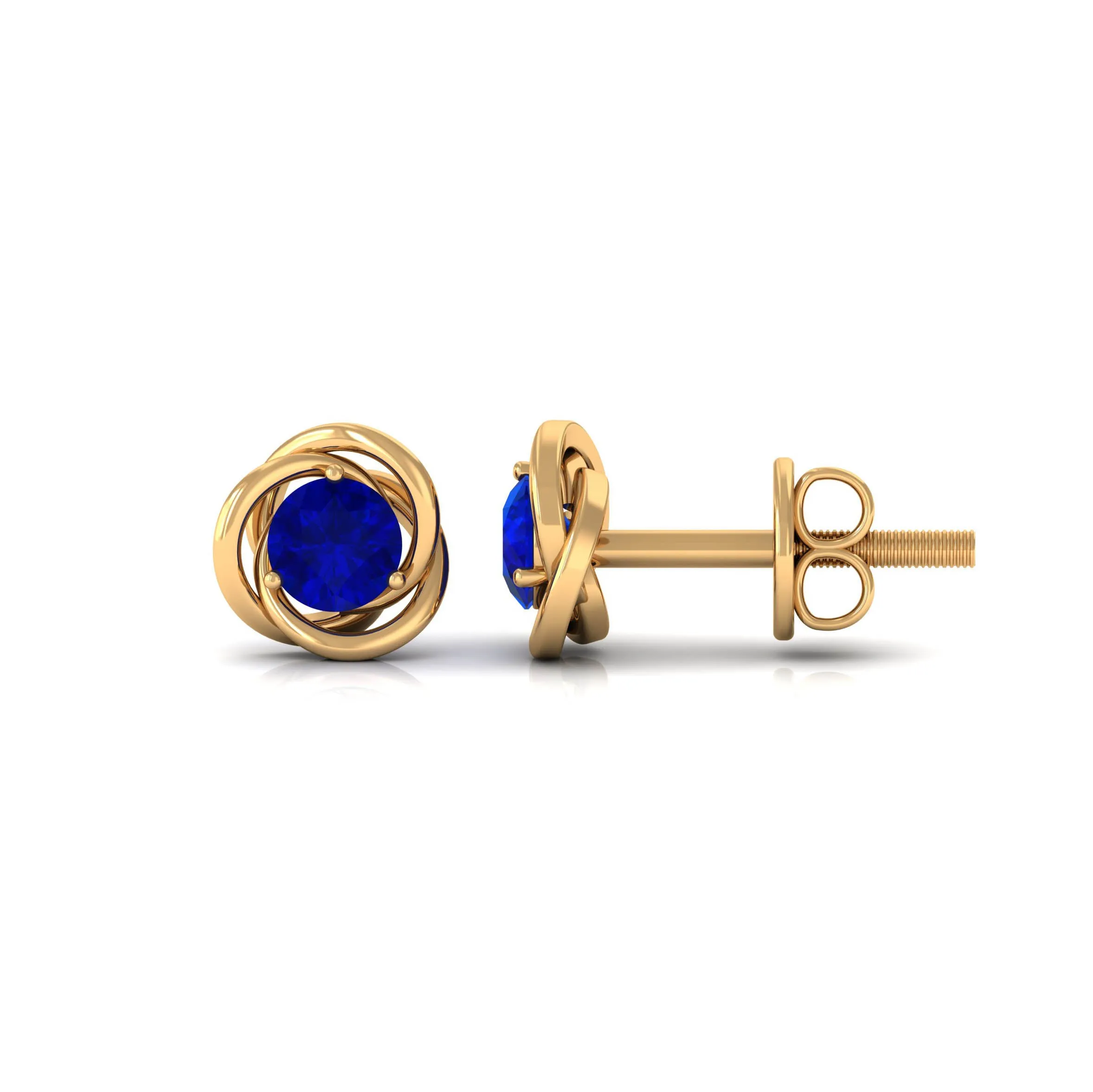 Created Blue Sapphire Solitaire Swirl Stud Earrings