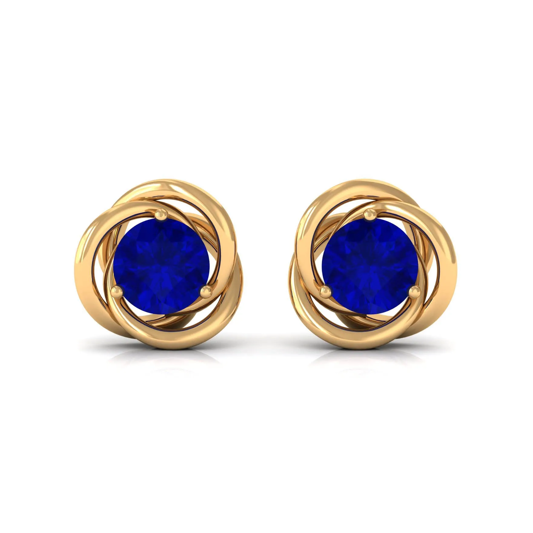 Created Blue Sapphire Solitaire Swirl Stud Earrings