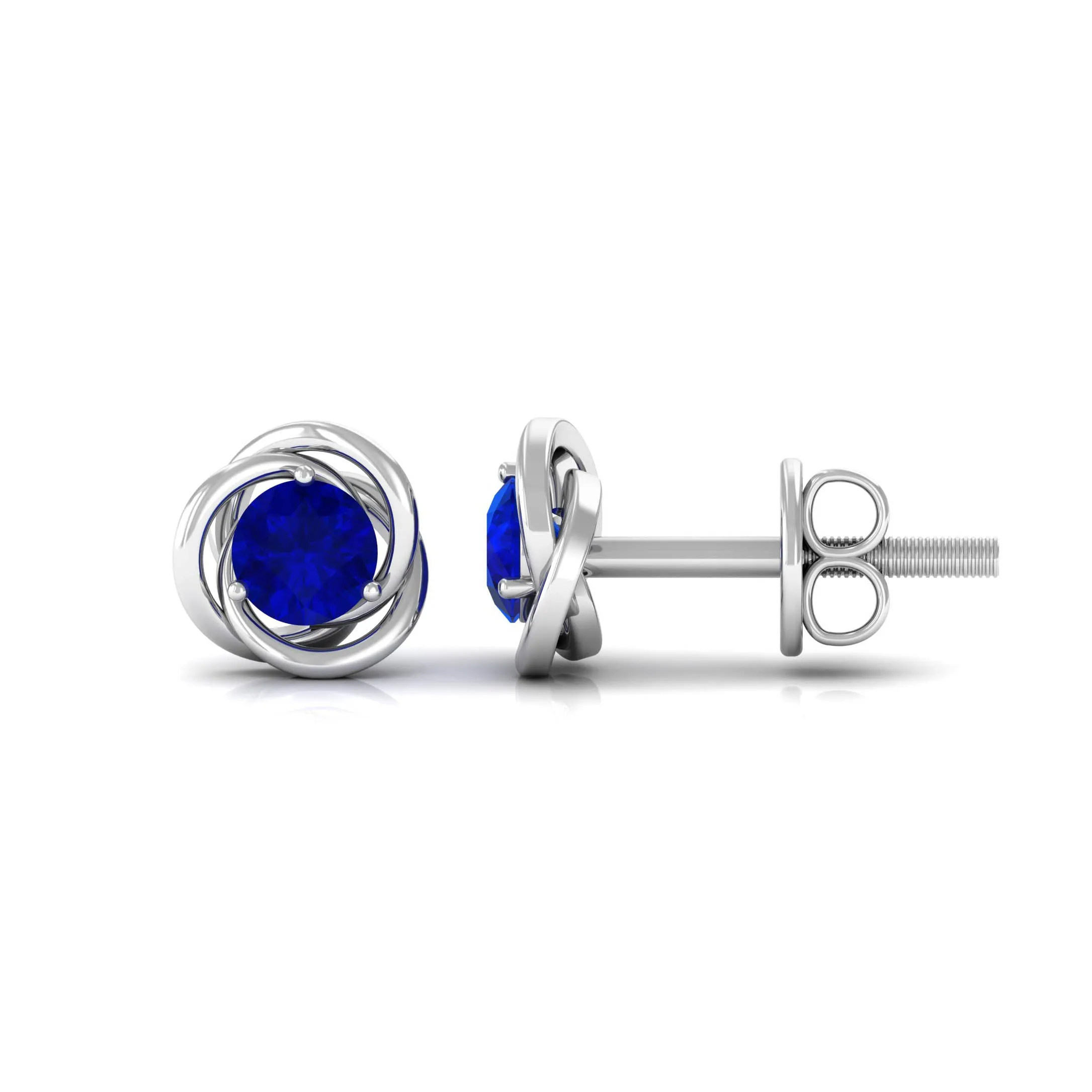 Created Blue Sapphire Solitaire Swirl Stud Earrings