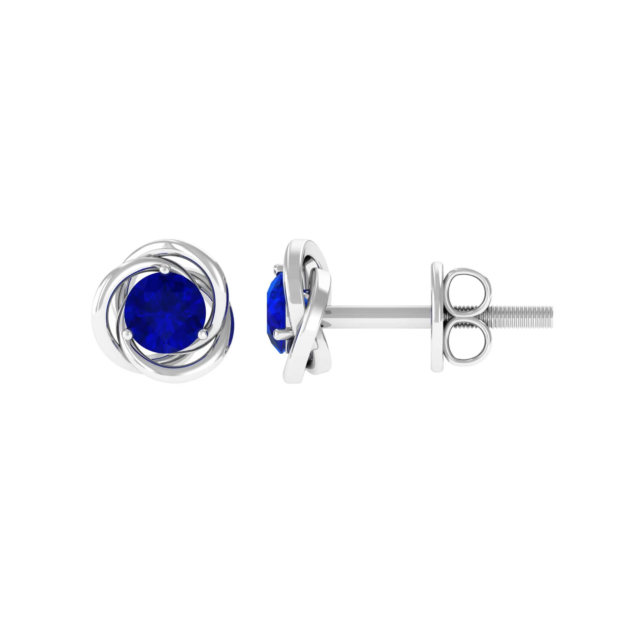 Created Blue Sapphire Solitaire Swirl Stud Earrings