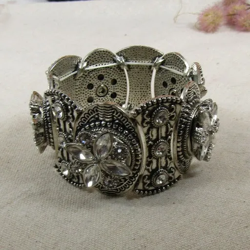 Crystal  & Silver Linked Cuff Bracelet