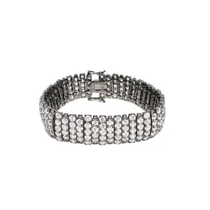 Cubic Zirconia and Oxidized Silver Wide Bracelet